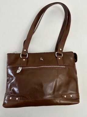 Ashwood Velutto Eleganza Zip Mid Section Leather Shoulder Bag Dk Chestnut Brown